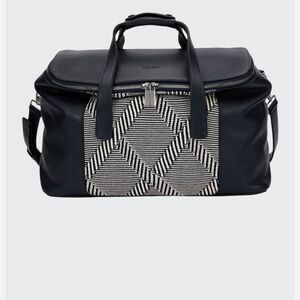 Authentic Giorgio Armani Leather and Knit Weekender Bag navy and cream